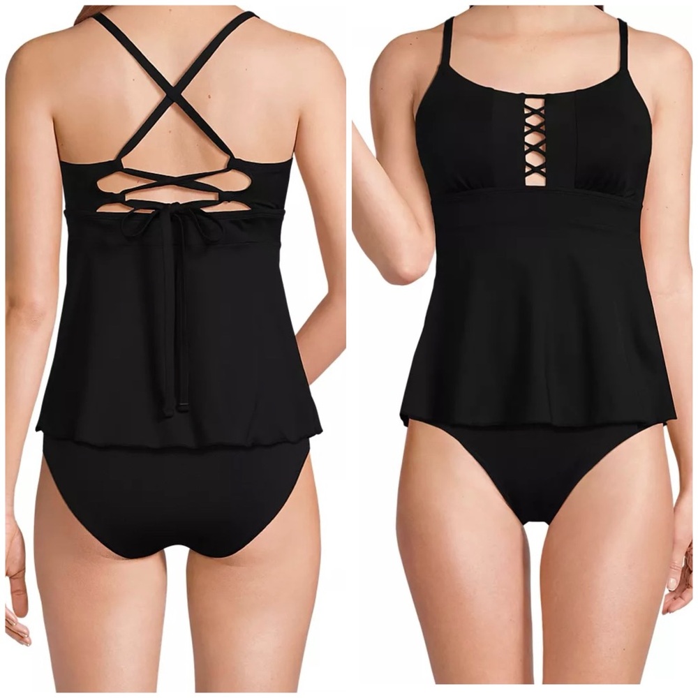Lands end Lace-up Flutter Tankini Swimsuit 2 piece - Picture 3 of 8